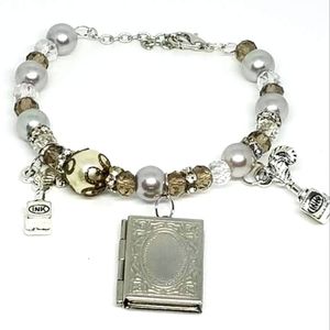 Handmade Cream and Silver Charm Bracelet